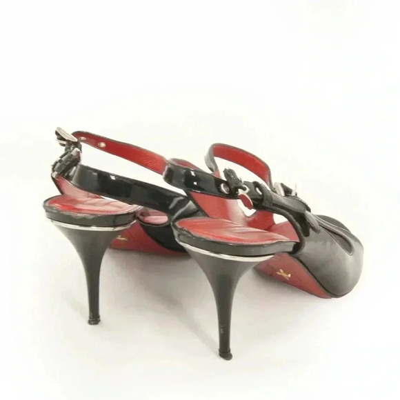 Cesare Paciotti Black Patent Leather Open Toe Kitten Heels - Picture 3 of 4